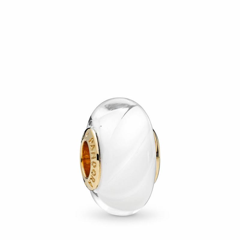 Pandora Shine™ White Waves Charm Ireland - 18ct Gold Plated/Glass/White - 845927SYP